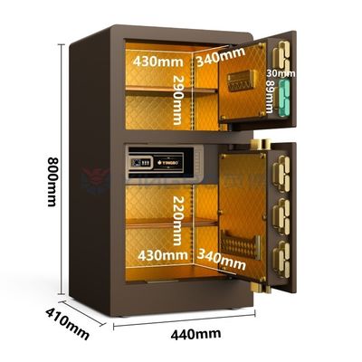 Double Door Custom Safe Box Fingerprint Lock H31.5in YB/RS-80D Coffee