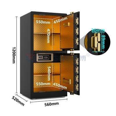 H1200mm Dual Alarm Double Door House Safe Box Biometric Safe Box Black