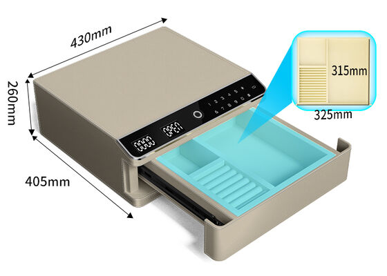 Single-Tier Leather-Wrapped Jewelry Safe with Biometric Lock & Steel Body